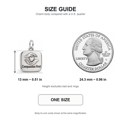 Compassion First Engraved Nurse Charm | 13 mm size guide | 3cd3013bfcce4280657948f894eaf76883bd4aa6af8f4391b90e853e0d079426