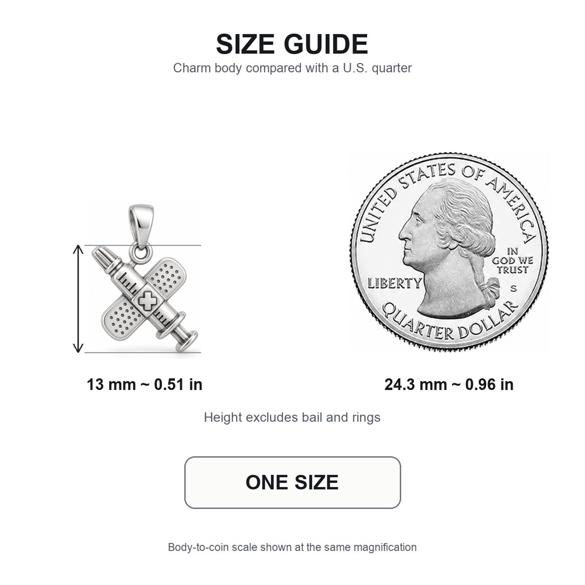 Nurse Syringe Bandage Charm | 13 mm size guide | 4cf50d28c5ff4bb2131a6969da540e4bacce50f7ee1547524cf8d8e78fc51d40