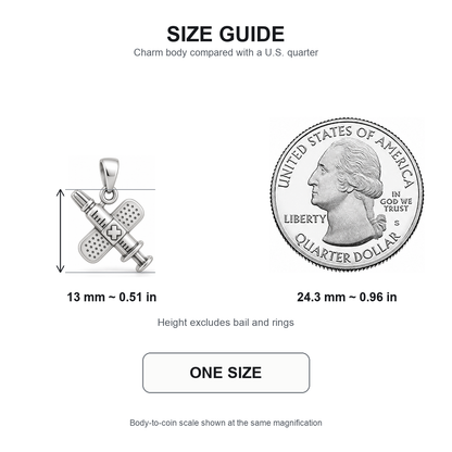 Nurse Syringe Bandage Charm | 13 mm size guide | 4cf50d28c5ff4bb2131a6969da540e4bacce50f7ee1547524cf8d8e78fc51d40
