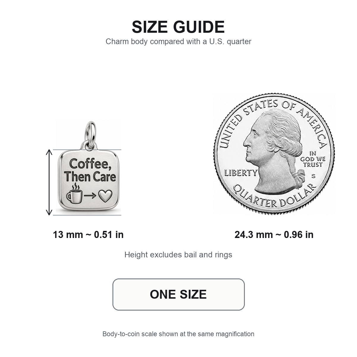 Coffee, Then Care Engraved Nurse Charm | 13 mm size guide | 3bc525ec2323a4f43c382d2a3f705a4364a0c29b6cfe268e0303c7e7e9560fc9