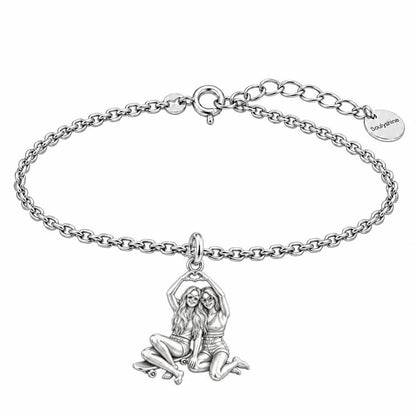 Skater Besties Heart Charm Bracelet Set – silver, front view