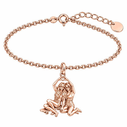 Skater Besties Heart Charm Bracelet Set – rose gold, front view