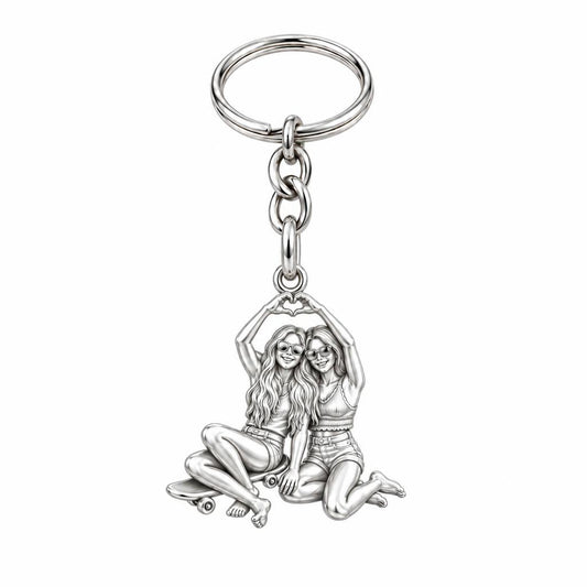 Skater Besties Heart Charm Keychain – silver, front view