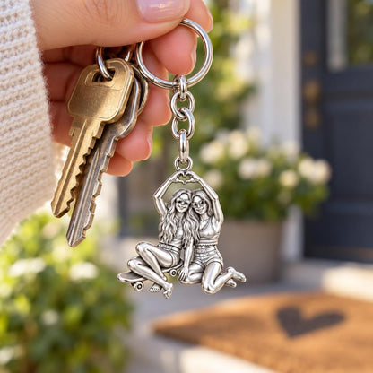 Skater Besties Heart Charm Keychain – worn / in use