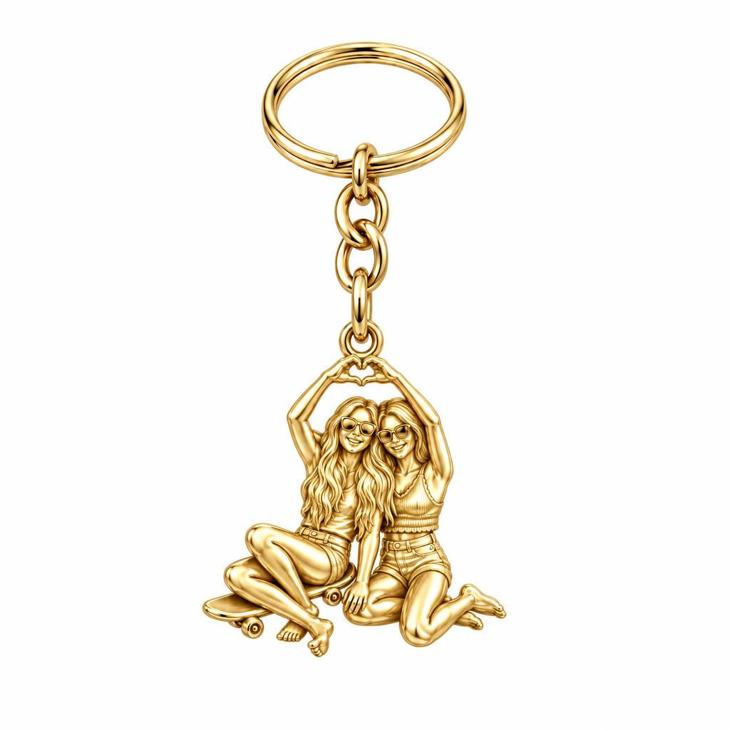 Skater Besties Heart Charm Keychain – 18K gold, front view