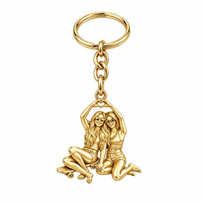 Skater Besties Heart Charm Keychain – 18K gold, front view