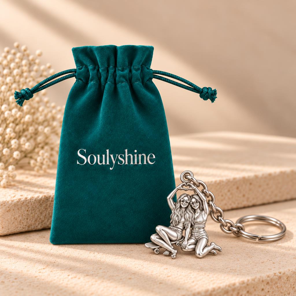 Skater Besties Heart Charm Keychain – Soulyshine velvet gift pouch