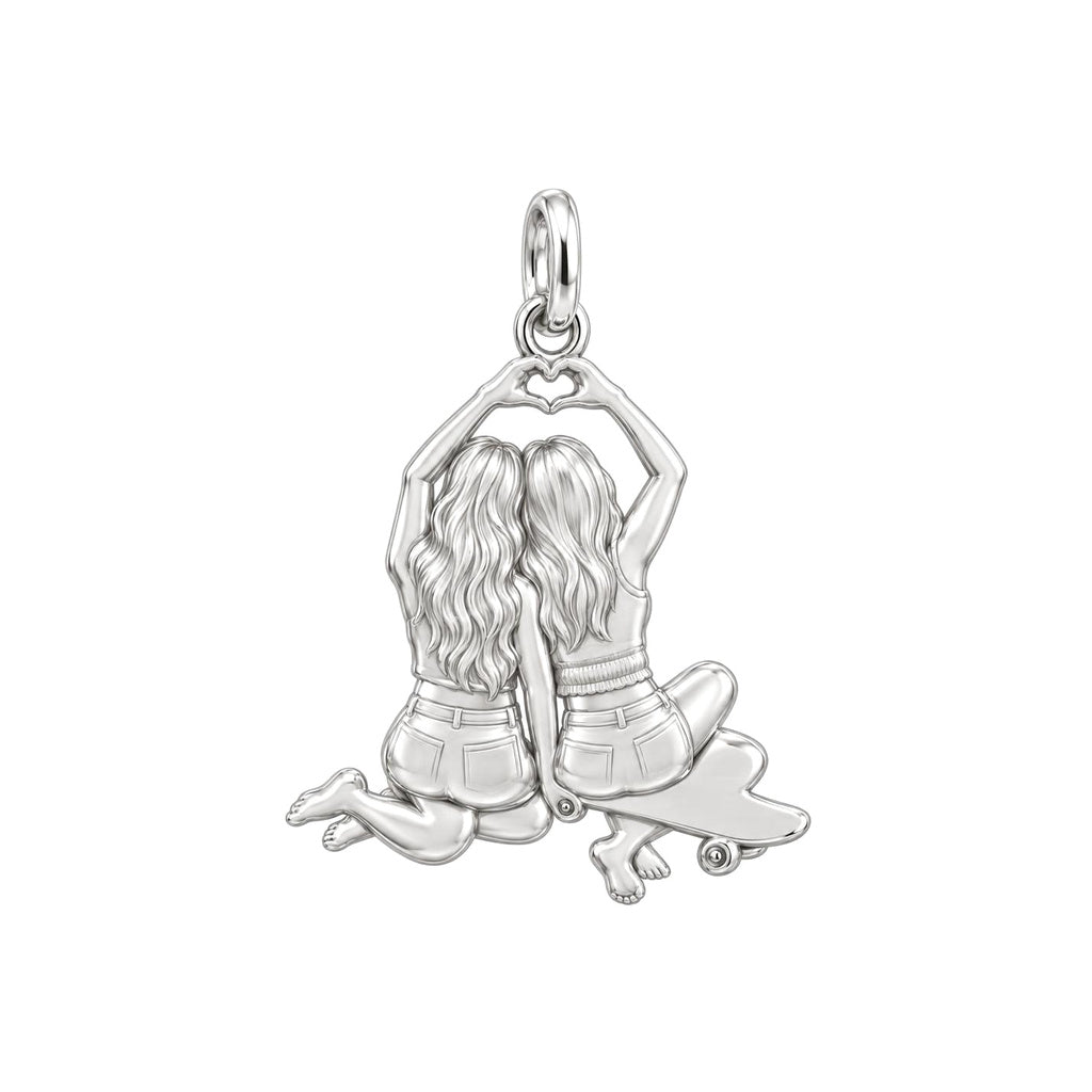 Skater Besties Heart Charm Necklace Set – back of the charm, engraving area