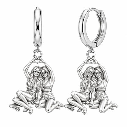 Skater Besties Heart Huggie Charm Earrings – silver, front view
