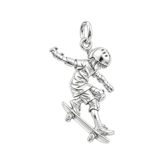 Skater in Motion Charm Bracelet – Personalized Son Gift – silver charm, front view
