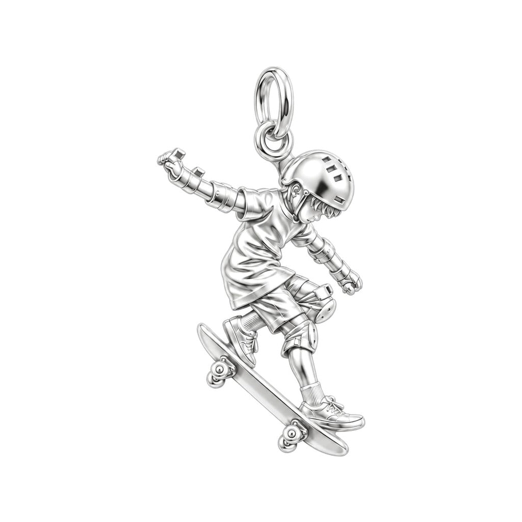 Skater in Motion Charm Bracelet – Personalized Son Gift – silver charm, front view