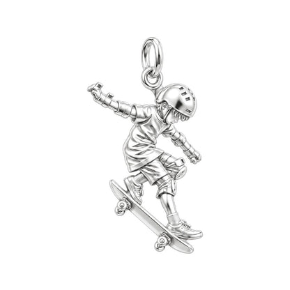 Skater in Motion Charm Bracelet – Personalized Son Gift – silver charm, front view