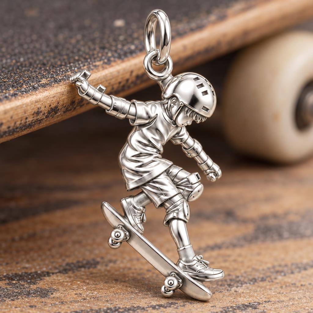 Skater in Motion Charm Bracelet – Personalized Son Gift – macro detail of the charm