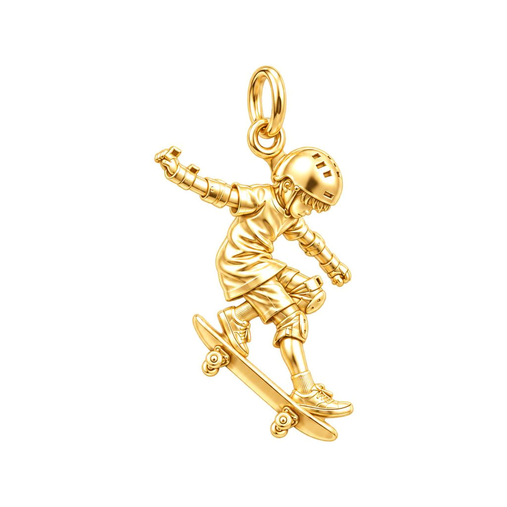 Skater in Motion Charm Bracelet – Personalized Son Gift – 18K gold charm, front view