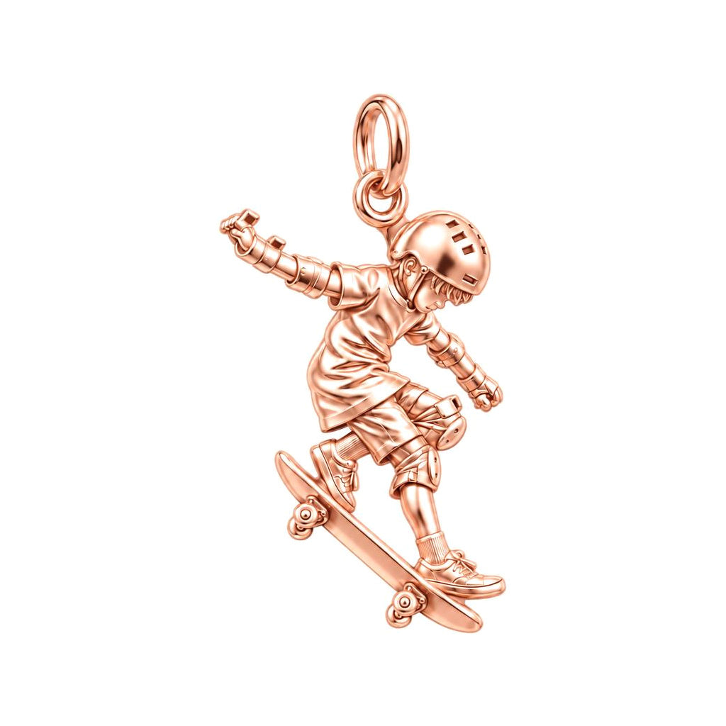Skater in Motion Charm Bracelet – Personalized Son Gift – rose gold charm, front view