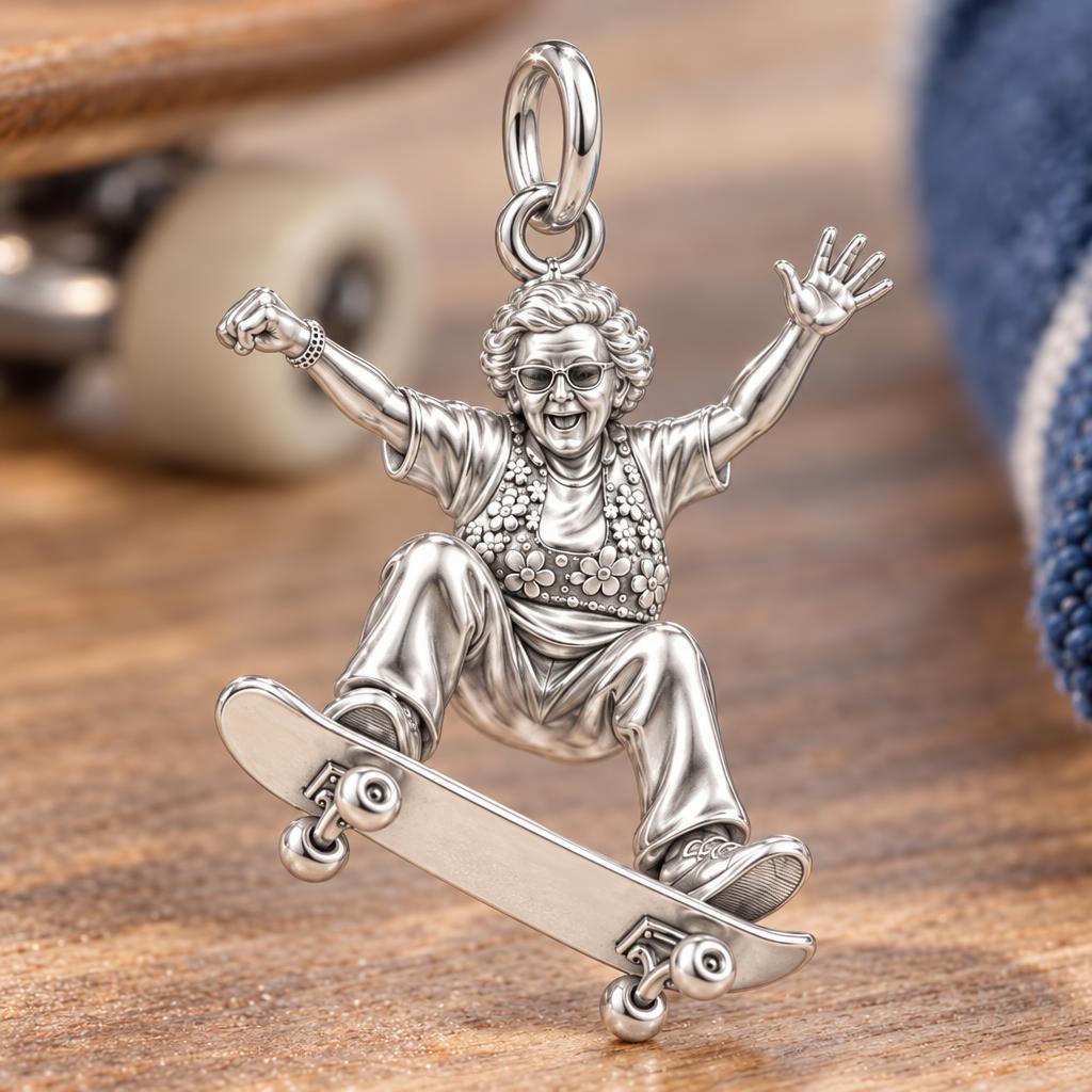 Skating Spirit Charm Bracelet – Personalized Nana Gift – macro detail of the charm