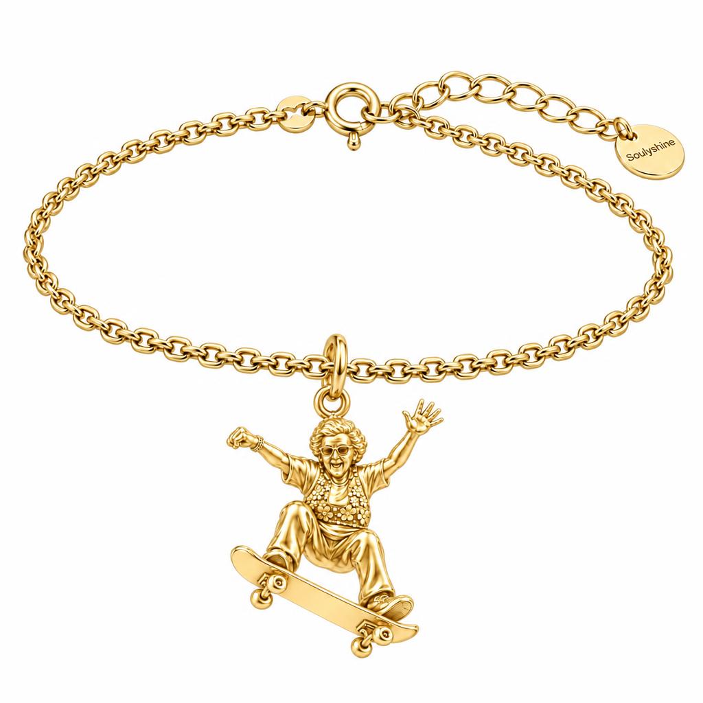 Skating Spirit Grandma Charm Bracelet Set – 18K gold, front view