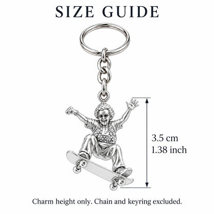 Skating Spirit Grandma Charm Keychain – size guide, 3.5 cm (1.38 in) charm, chain and keyring excluded
