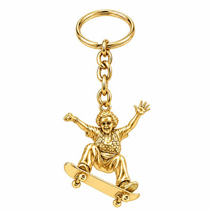 Skating Spirit Grandma Charm Keychain – 18K gold, front view