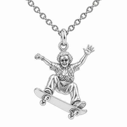 Skating Spirit Grandma Charm Necklace Set – silver, front view