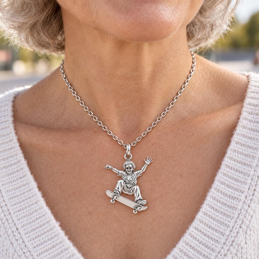 Skating Spirit Grandma Charm Necklace Set – worn / in use