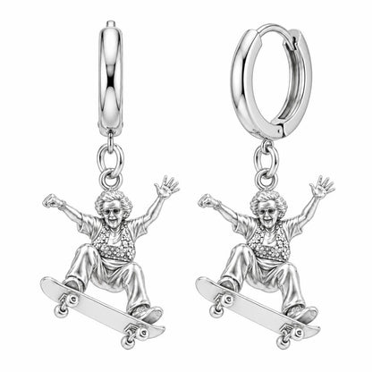 Skating Spirit Grandma Huggie Charm Earrings – silver, front view