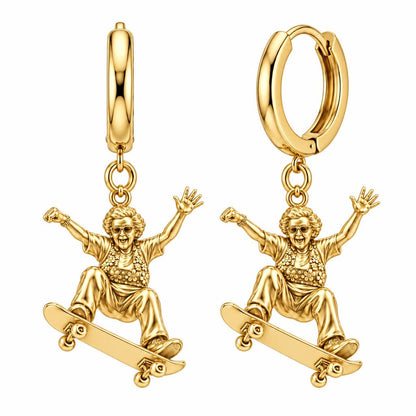 Skating Spirit Grandma Huggie Charm Earrings – 18K gold, front view