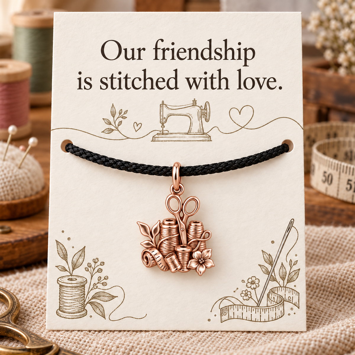 Sewing Friend Gift, Stitched With Love Charm Bracelet