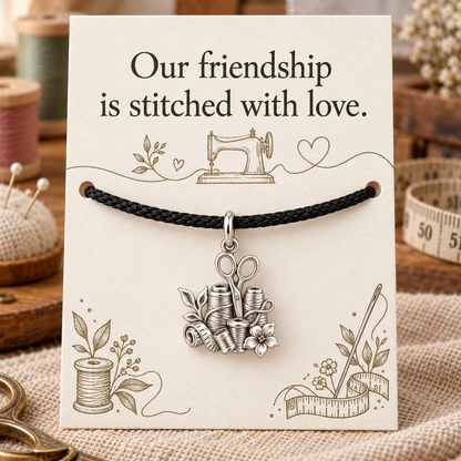 Sewing Friend Gift, Stitched With Love Charm Bracelet