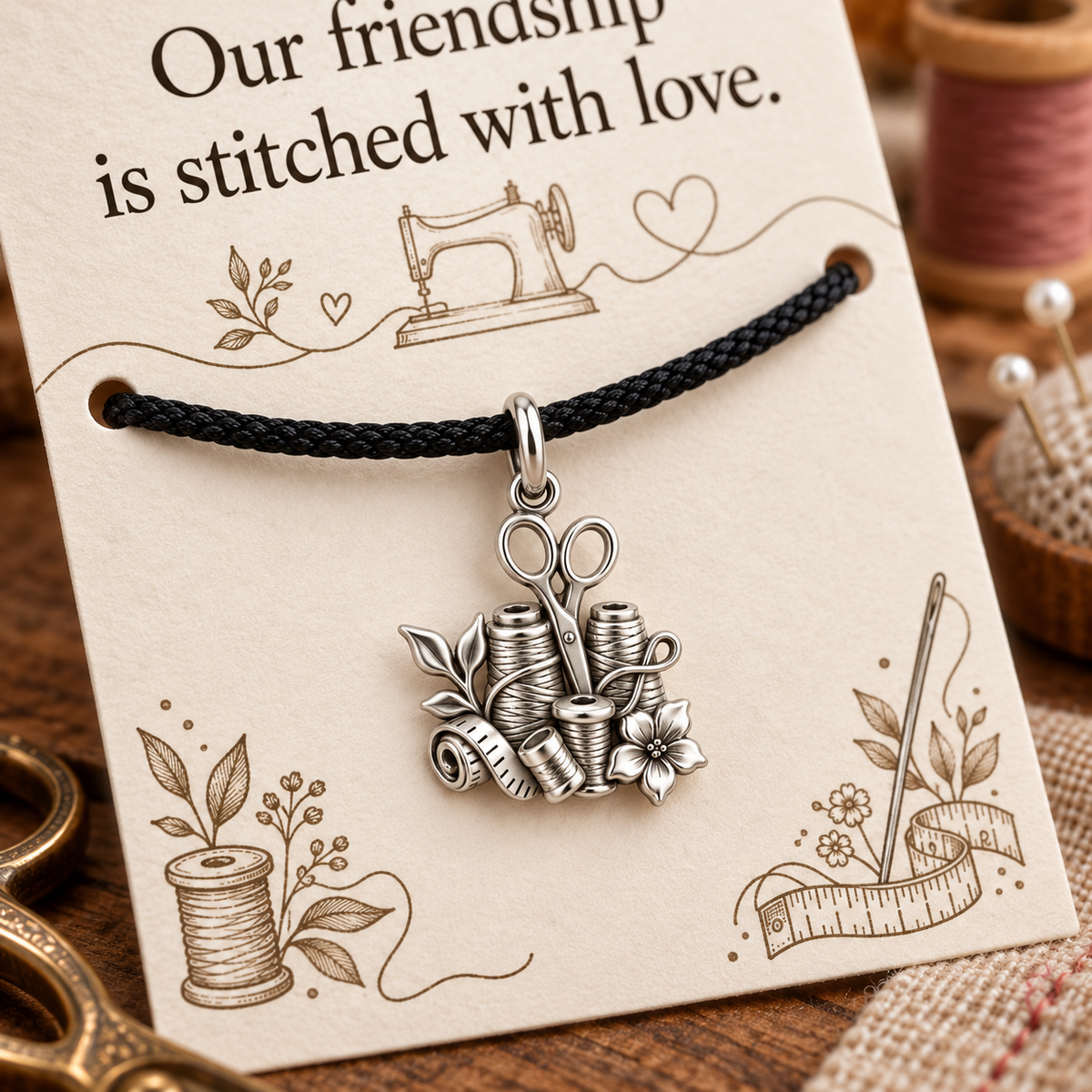 Sewing Friend Gift, Stitched With Love Charm Bracelet