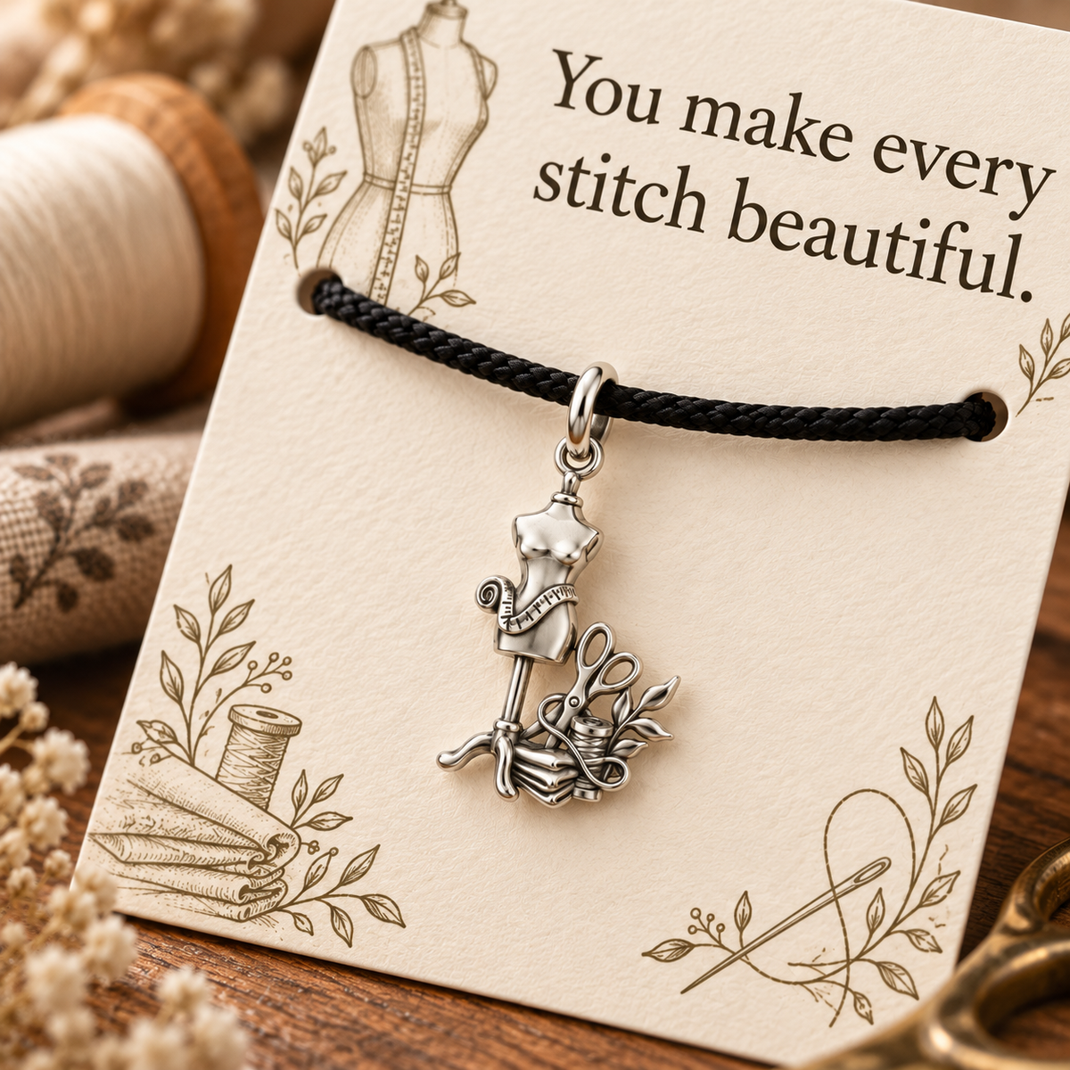 Seamstress Gift, Every Stitch Beautiful Charm Bracelet