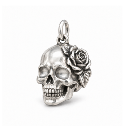Skull & Rose Charm — Silver | charm-topics-remaining-444-2026-09-14 | topic-153