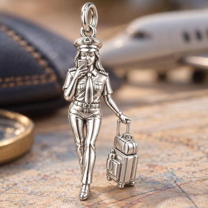 Sky Bound Aviator Charm Bracelet – Personalized Pilot Gift – macro detail of the charm