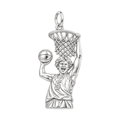 Slam Dunk Hero Charm Bracelet – Personalized Athlete Gift – silver charm, front view