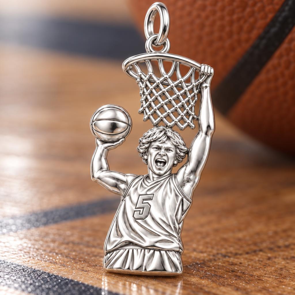 Slam Dunk Hero Charm Bracelet – Personalized Athlete Gift – macro detail of the charm