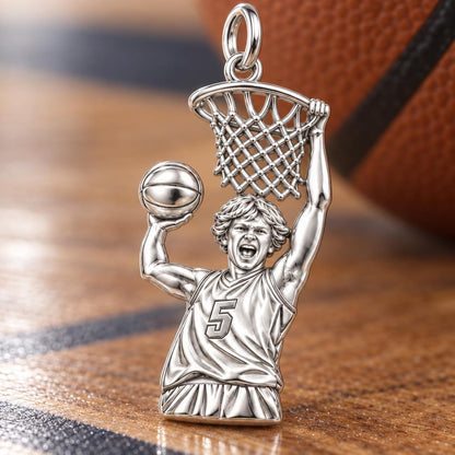 Slam Dunk Hero Charm Bracelet – Personalized Athlete Gift – macro detail of the charm