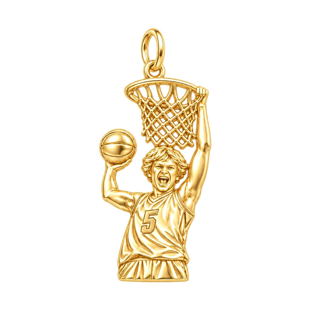 Slam Dunk Hero Charm Bracelet – Personalized Athlete Gift – 18K gold charm, front view