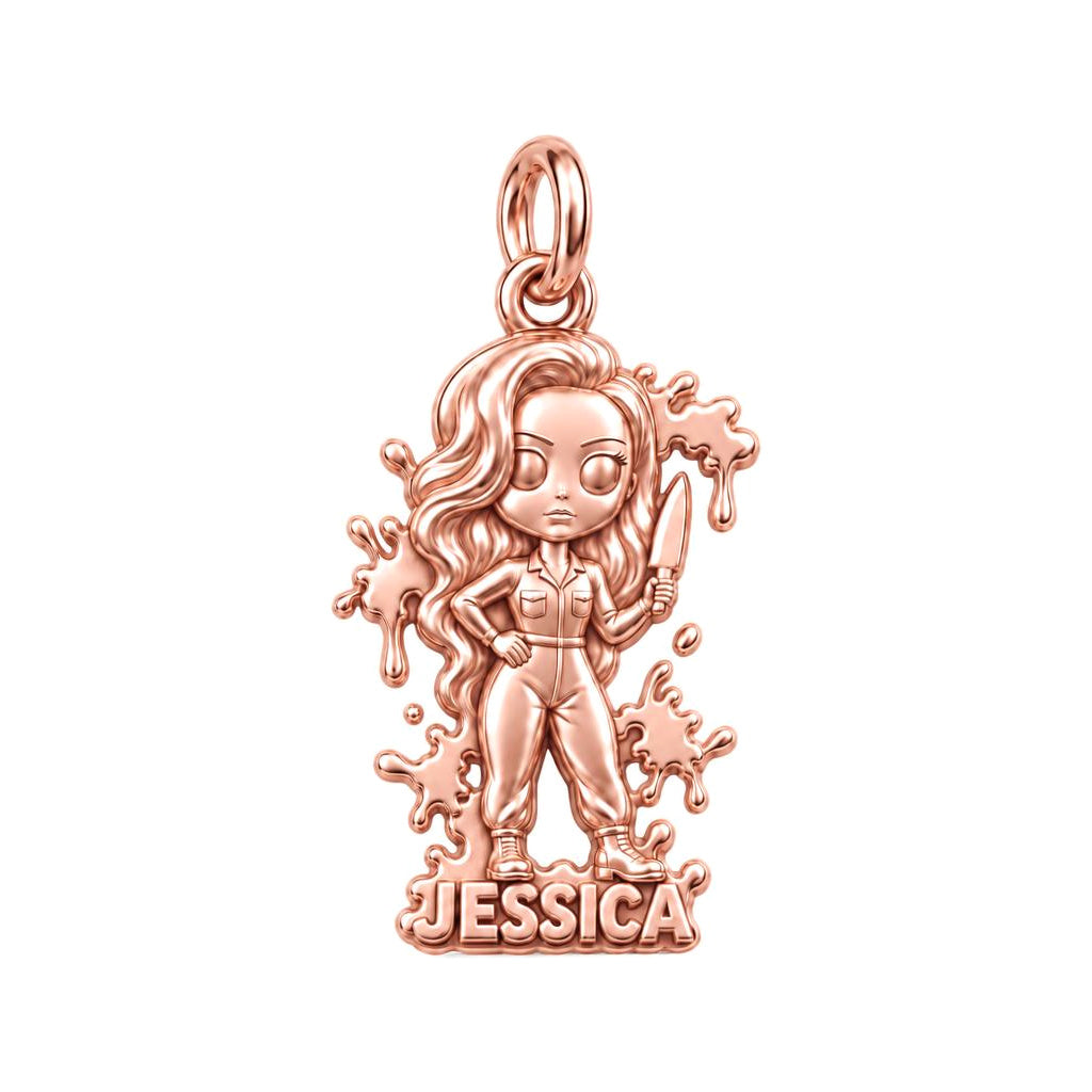 Slasher Queen Hair Artist Charm Bracelet – Personalized Hairstylist – rose gold charm, front view