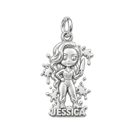 Slasher Queen Hair Artist Charm Bracelet – Personalized Hairstylist – silver charm, front view