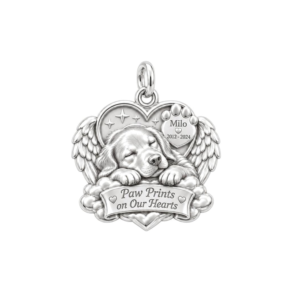 Sleeping Angel Charm Bracelet – Personalized Pet Memorial Gift – silver plated 2 cm charm, front view