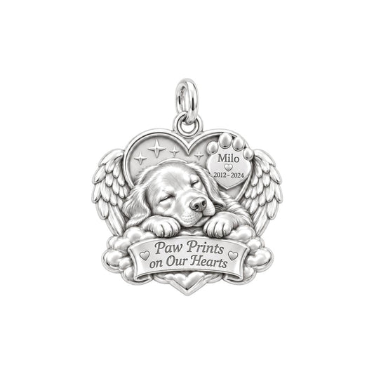 Sleeping Angel Charm Bracelet – Personalized Pet Memorial Gift – silver plated 2 cm charm, front view