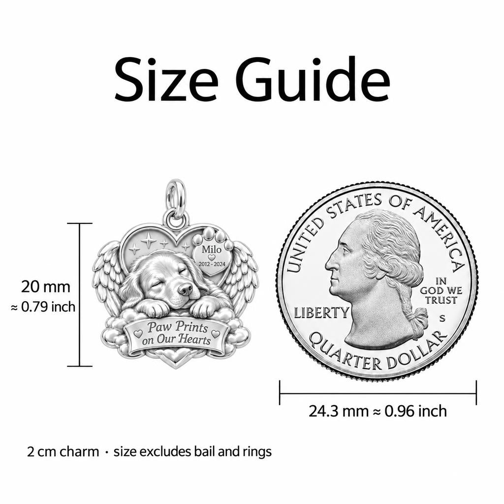 Sleeping Angel Charm Bracelet – Personalized Pet Memorial Gift – size guide, 2 cm charm next to a quarter