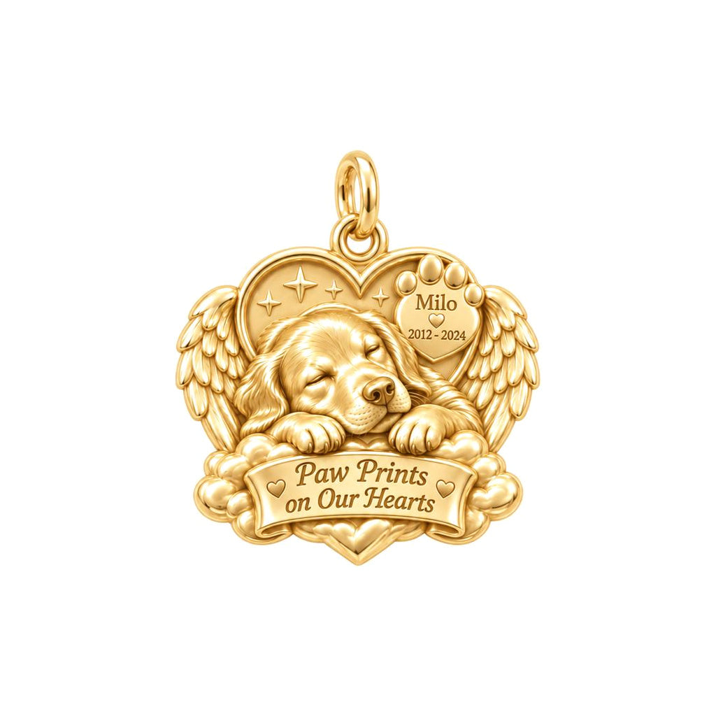 Sleeping Angel Charm Bracelet – Personalized Pet Memorial Gift – 18K gold plated 2 cm charm, front view
