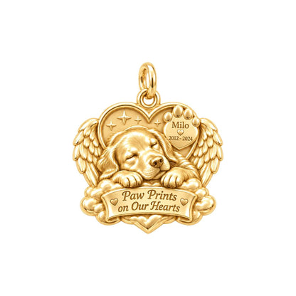 Sleeping Angel Charm Bracelet – Personalized Pet Memorial Gift – 18K gold plated 2 cm charm, front view