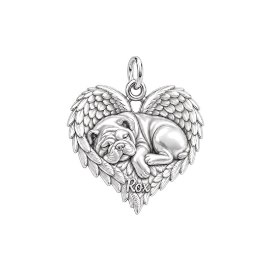 Sleeping Angel Wings Charm Bracelet – Personalized Dog Mom Gift – silver charm, front view