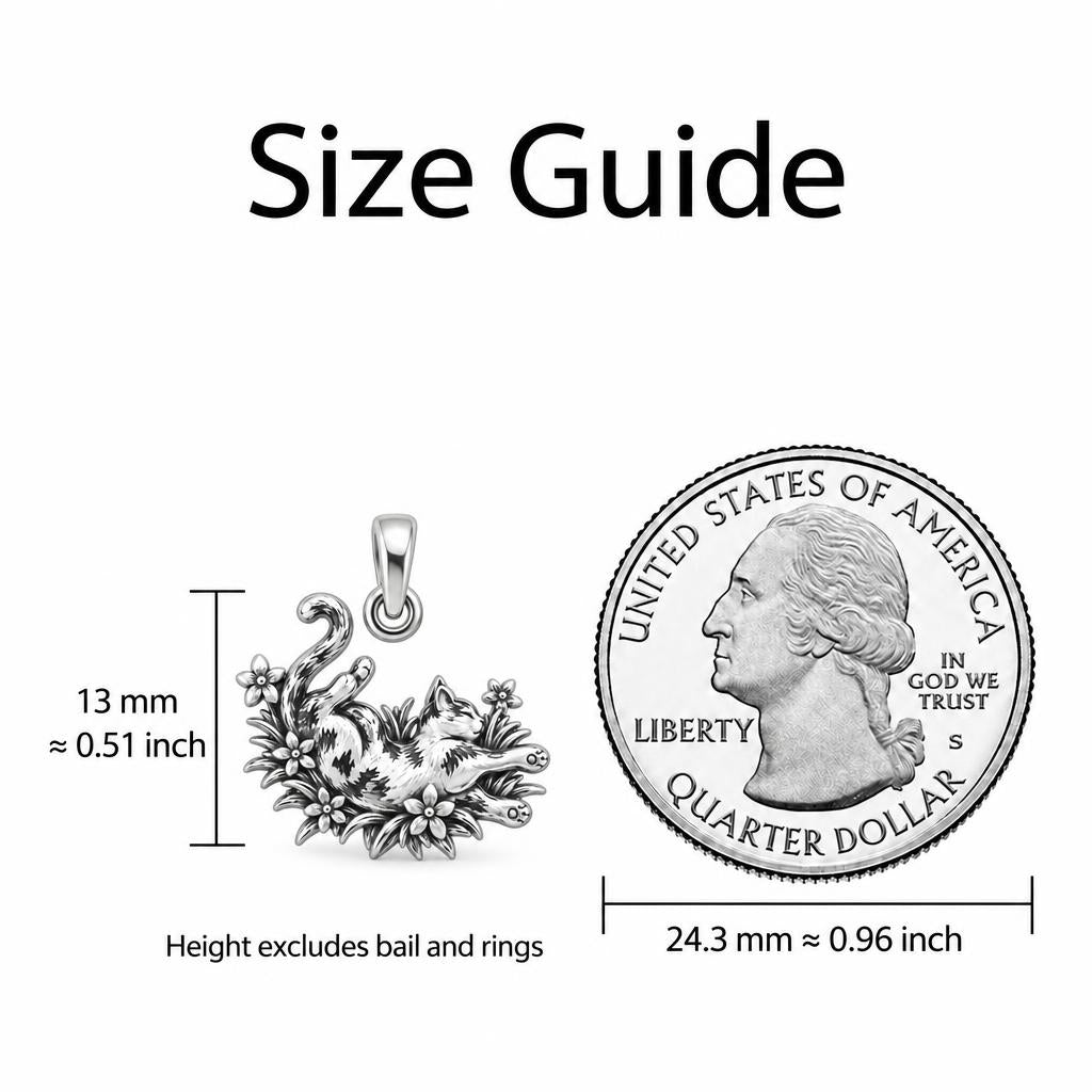 Sleeping Cat in Wildflowers Charm Bracelet – Personalized Cat Mom Gift – size guide, 13 mm charm next to a quarter