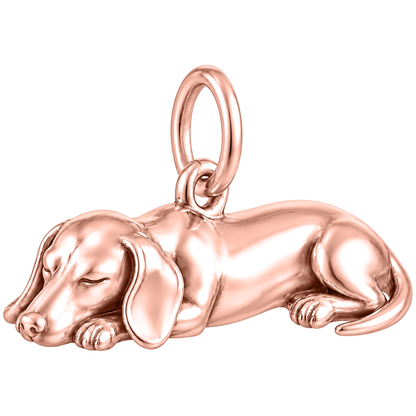 Dachshund - smooth coat — Sleeping Dog Charm and Polyester Cord Bracelet Set — Rose Gold