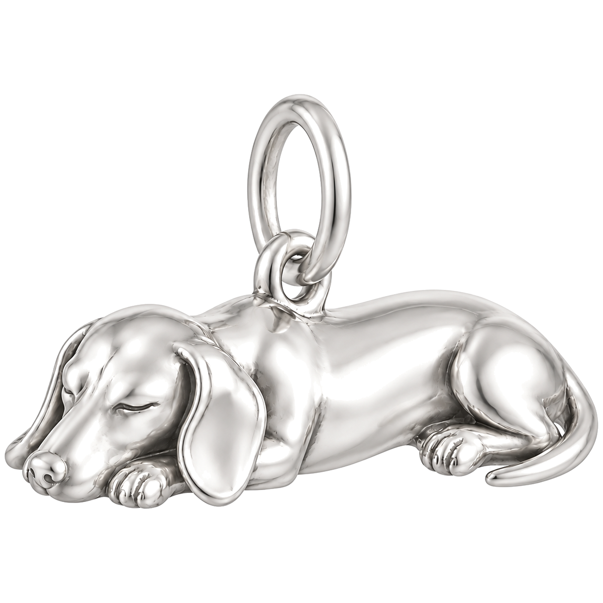 Dachshund - smooth coat — Sleeping Dog Charm and Polyester Cord Bracelet Set — Silver
