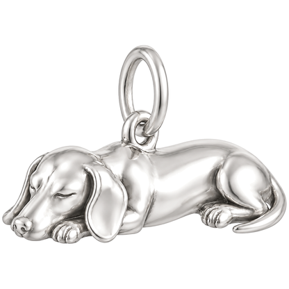 Dachshund - smooth coat — Sleeping Dog Charm and Polyester Cord Bracelet Set — Silver
