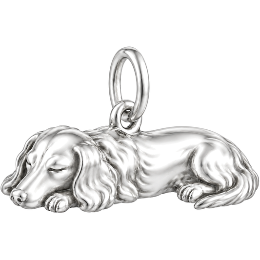 Dachshund - longhair — Sleeping Dog Charm and Polyester Cord Bracelet Set — Silver